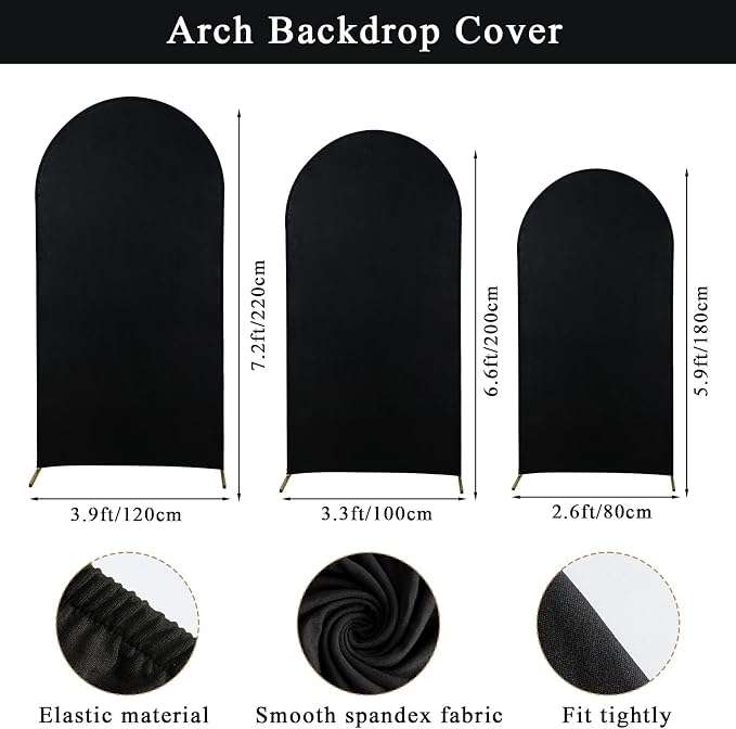 Gawicpy Wedding Arch Backdrop Stand Set Metal Arch Backdrop Stand with Wedding Arch Cover, Wedding Balloon Arch Backdrop Stand for Birthday, Baby Shower, Anniversary (Black, 5.9FT+6.6FT+7.2FT)