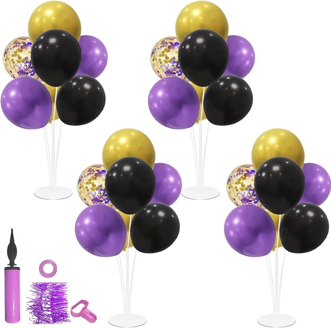 ZJDHPTY Halloween Decorations,4Set Purple Black Gold Balloon Stand Kit | Balloon Centerpieces for Birthday Graduation Wedding Retirement Anniversary Homecoming Party Decorations