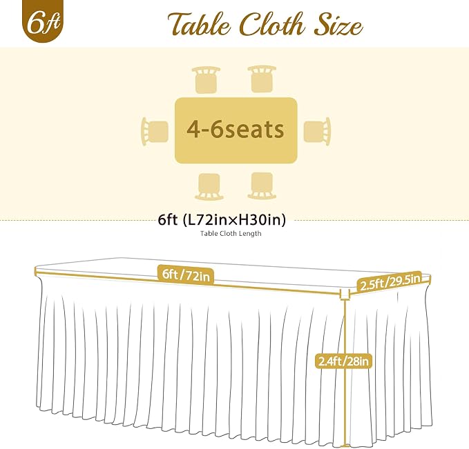 Suppromo 6ft Royal Blue Spandex Table Cloths for Rectangle Tables Wrinkle Free Rectangle Tablecloths, Stretch Fitted Table Cover with Skirt for Birthday Party Wedding Banquet Baby Shower Buffet Event