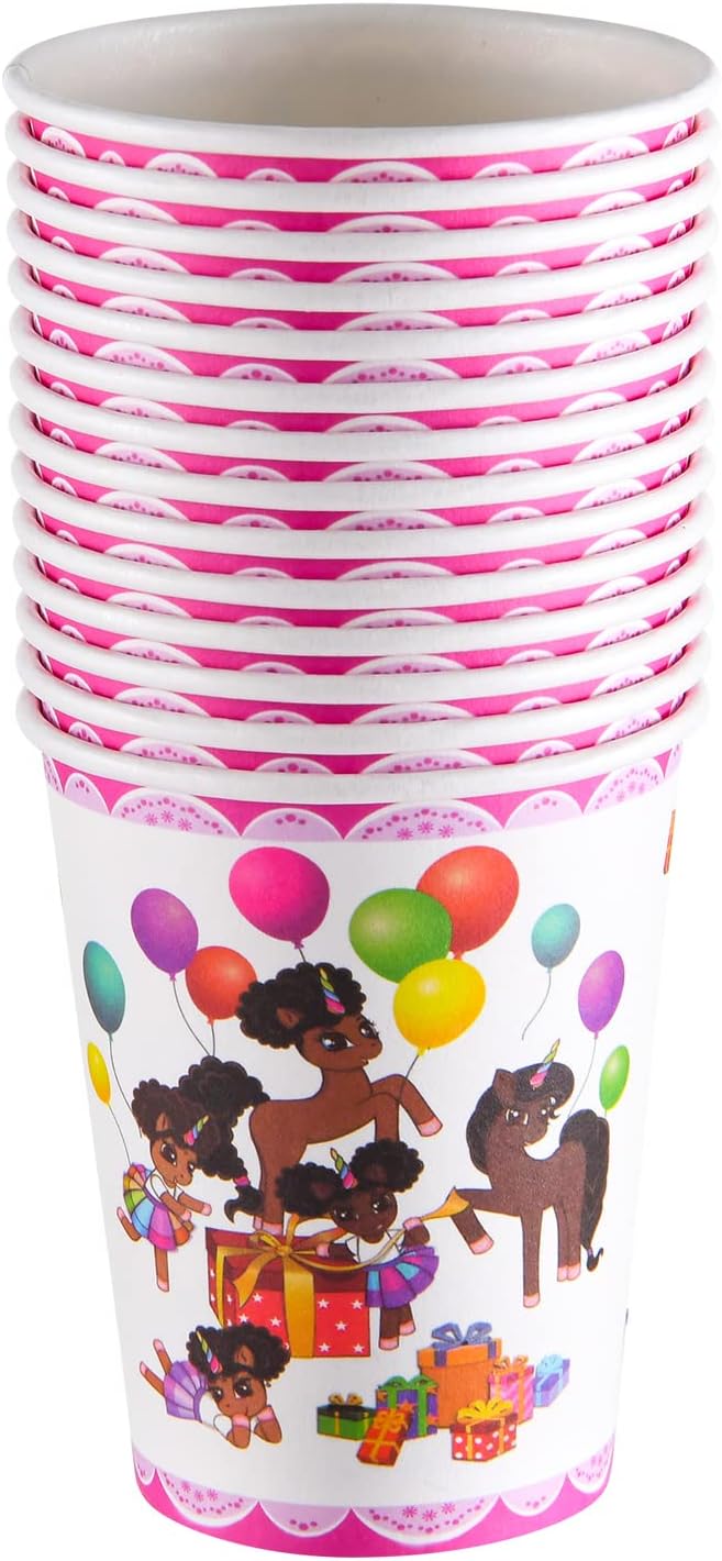 It's a Party Afro Puff Unicorn Birthday Party Box for 15 guests (150 pieces) - White Plates