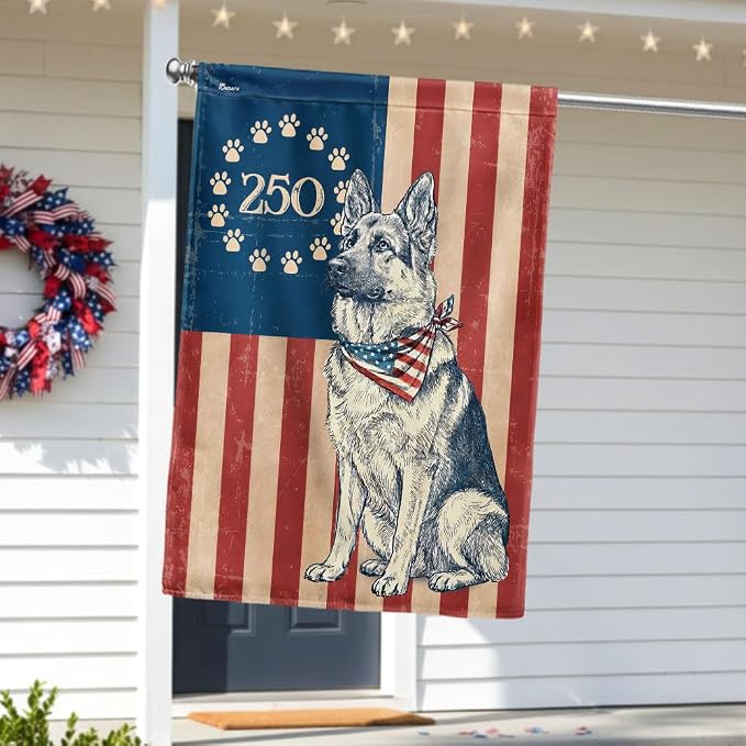American Flag-Flagwix Patriotic German Shepherd Garden Flag - 250th Anniversary Paw Prints Betsy Ross Flag Decor, 3x5 ft. Flag-USA Premium Polyester