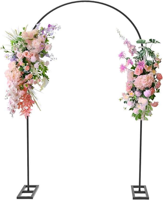 Queension 7.2FT Arch Backdrop Stand, Metal Wedding Arch Stand for Ceremony, Backdrop Stand Arch Frame with Base for Birthday Party Baby Shower Balloon Arch Decorations, Black