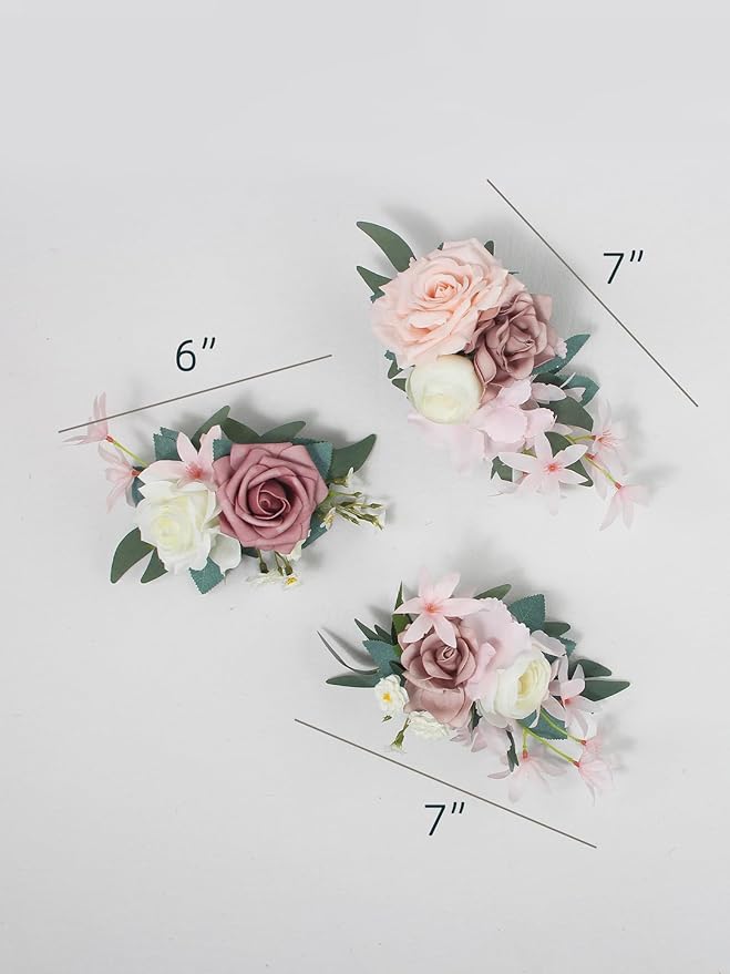 Rinlong 3Pcs Pre-made Cake Flowers Dusty Pink Cake Decorations Wedding Cake Decorating Flowers Decor Birthday Baptism Party Artificial Flowers Cake Toppers