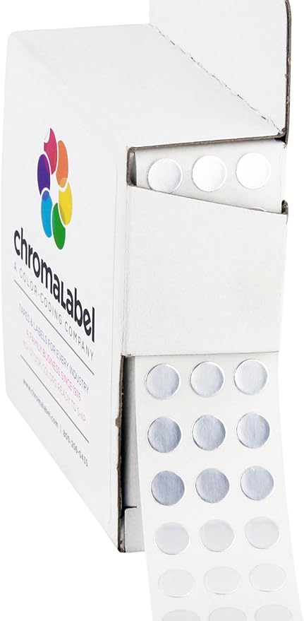 ChromaLabel 0.25 inch Metallic Silver Sticky Color Coding Dot Stickers, Ideal for Pricing, Office Supplies, Teachers, Comes with Handy Dispenser - Great for Retail, Manufacturing, Recreation