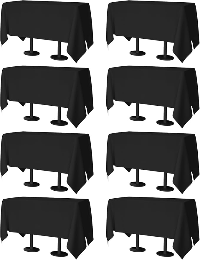 60x102 Table Cloth - 8 Pack Rectangular Black Washable Stain and Wrinkle Resistant Polyester Table Cover for Dining Tables, Various Parties and Camping (Black)