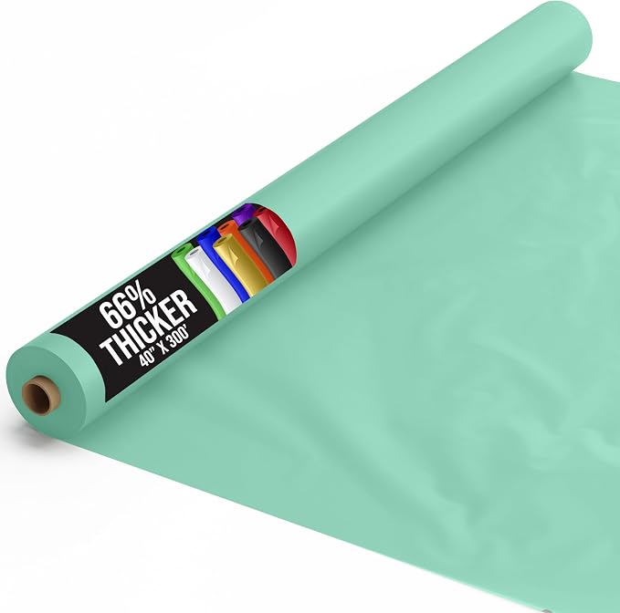 Party Solids 66% Thicker Premium Mint Plastic Table Cover Roll 40" X 300' Table Cloth Plastic Cover Roll Quality Thick Banquet Rolls Disposable Tablecloth Rolls Strong American Based Company