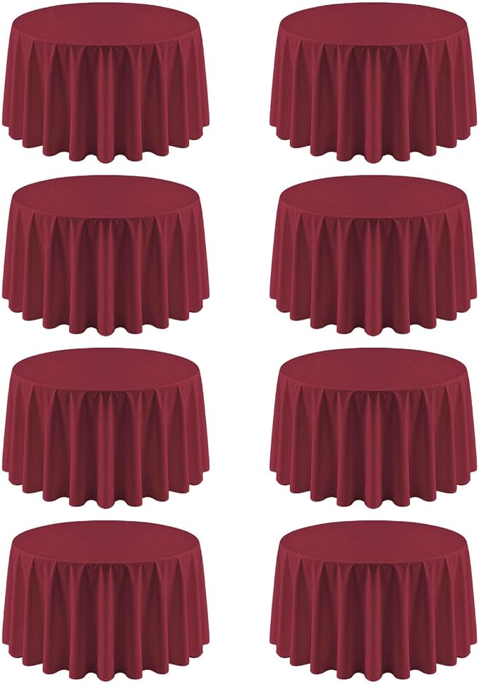 8 Pack Round Tablecloth 90 Inch Burgundy Tablecloth for Round Tables, Washable Polyester Table Cloth Stain and Wrinkle Resistant Decorative Table Cover for Wedding Party Dining Banquet