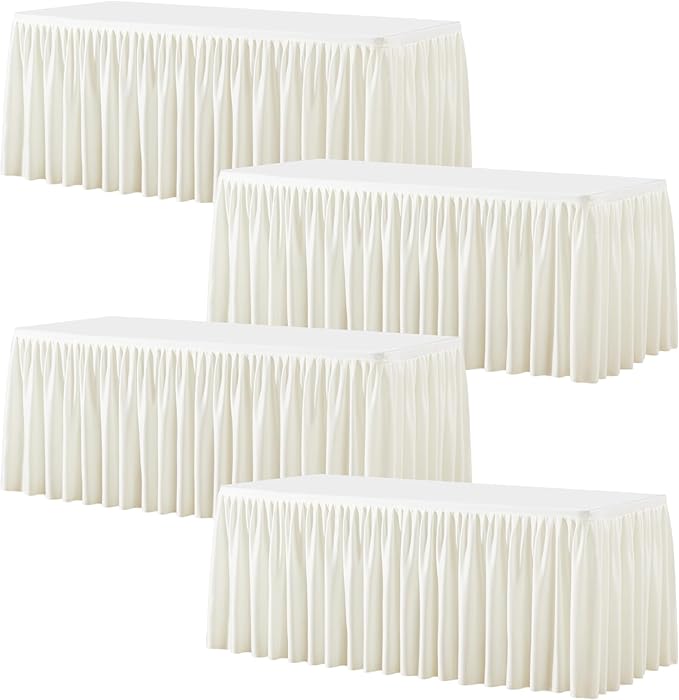 Wish Care 4 Pack Cream Rectangle Table Clothes for 6 Foot Tables, Polyester Fitted Tablecloths 6ft Stretch Table Cover for Wedding, Birthday, Parties, Trade Show, Craft Show