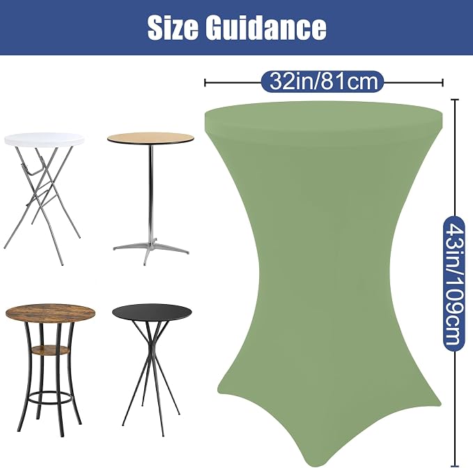 Moosfor Spandex Cocktail Table Covers 4 Pack, Elastic Fitted Stretch Table Cloth, Round High Top Tablecloths for Bar, Party, Pub, Wedding & Banquet (Sage Green, 32x43 Inch)
