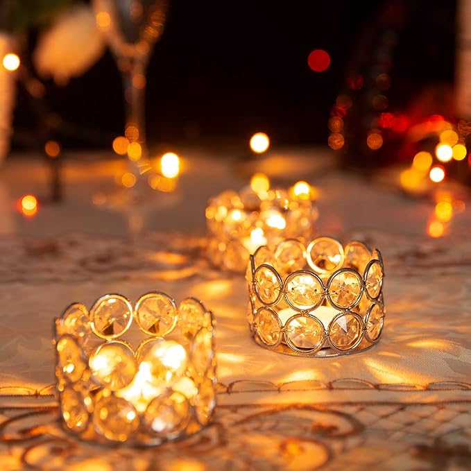 48Pcs Silver Votive Candle Holder Bulk for Wedding Centerpiece, Tea Light Candles Holder Crystal Candle Centerpiece for Party Home Table Decor Diya for Return Gift(Candle Excluded)