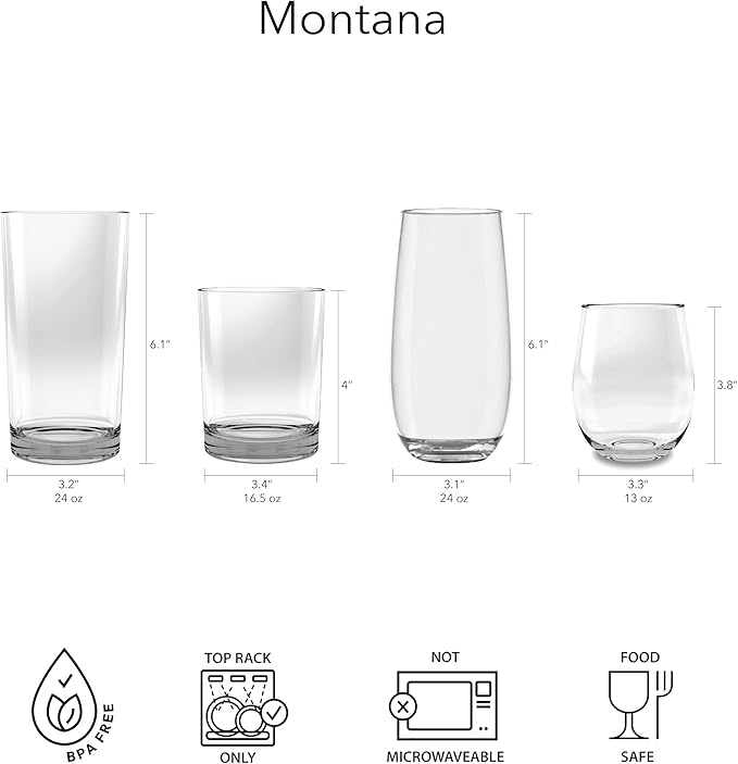 TarHong Montana Highball Glass, 18 oz., Premium Acrylic Drinkware, Set of 6