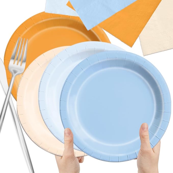 CMUSKO Little Pumpkin Baby Shower Decorations Boy - 60pcs Blue Orange Plates and Napkins A Little Pumpkin is On The Way Themed Fall Baby Shower Birthday Decoration