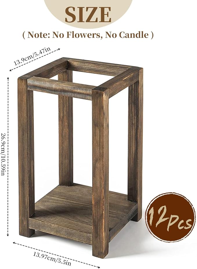 12Pcs Wooden Lanterns Wedding Centerpiece for Decorative, Rustic Candle Holder Decorative for Wedding Party, Flameless Candle Lantern for Valentine Wedding Table Decor