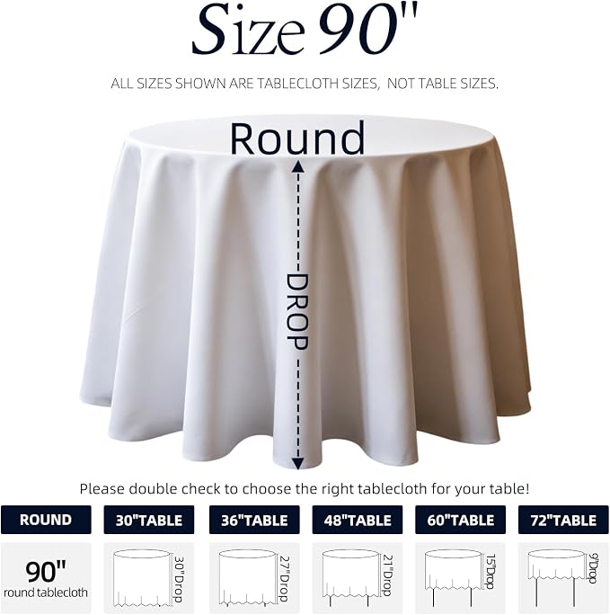 WIGENIUS 10 Pack White Table Cloth Round Tablecloths 90 Inch,Polyester Table Cloth for 5 Foot Round Tables,Wrinkle Resistant Washable Fabric Table Covers for Party,Wedding Banquet