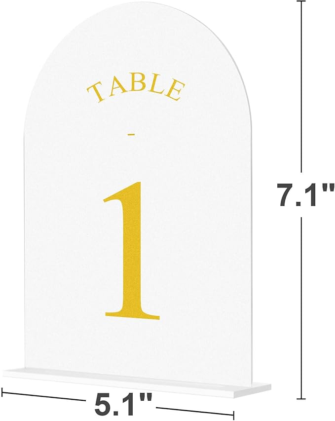 JOYIT Frosted Arch Wedding Table Numbers 1-10 with Stands – 5" X 7" Acrylic Gold Table Number Holders, Perfect for Wedding Receptions, Parties, Anniversaries, and Events