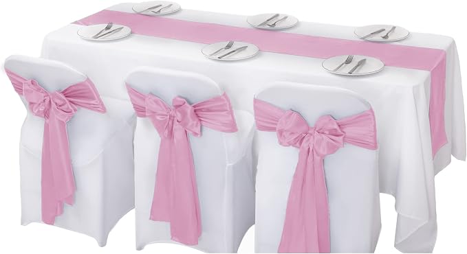 24Pack Table Runner 12 x 108 Inches Satin Silk Table Runner for Wedding, Birthday Party, Banquets, Graduations Decoration, fit Rectange and Round Table-Pink