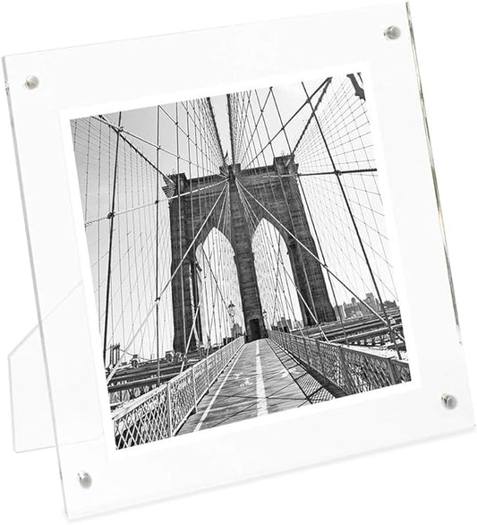 Isaac Jacobs 4” x 4” Clear Plain Acrylic Picture Frame, Magnetic Photo Frame, Made for Tabletop Display with Two-Way Easel