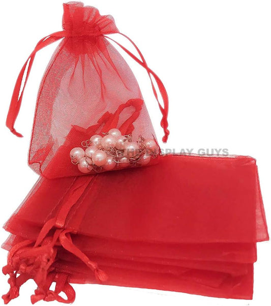 TheDisplayGuys 48-Pack 6x8 Red Sheer Organza Gift Bags with Drawstring, Jewelry Candy Treat Wedding Party Favors Mesh Pouch