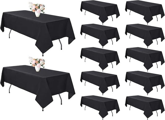 12 Pack Black Tablecloth 60 x 102 Inch Rectangular Table Cloth for 6 Foot Rectangle Tables, Wrinkle Resistant Washable Polyester Fabric Table Covers for Wedding Party Banquet Buffet and Camping