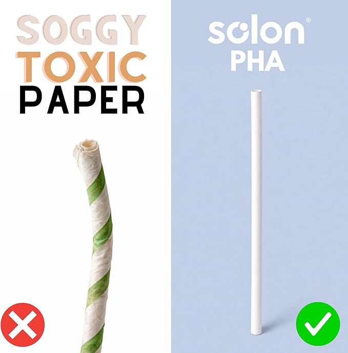 Biodegradable New Wave Straws, PHA, 250 Count, Free of Microplastics and Toxins, Won’t Get Soggy, for Hot & Cold Drinks, Home Compostable, Unwrapped, 7.75"