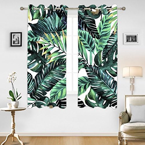 Tropical Palm Leaves Blackout Curtains 2 Panels for Bedroom,Light Blocking Draperies Room Darkening Thermal Insulated Window Curtain for Living Room