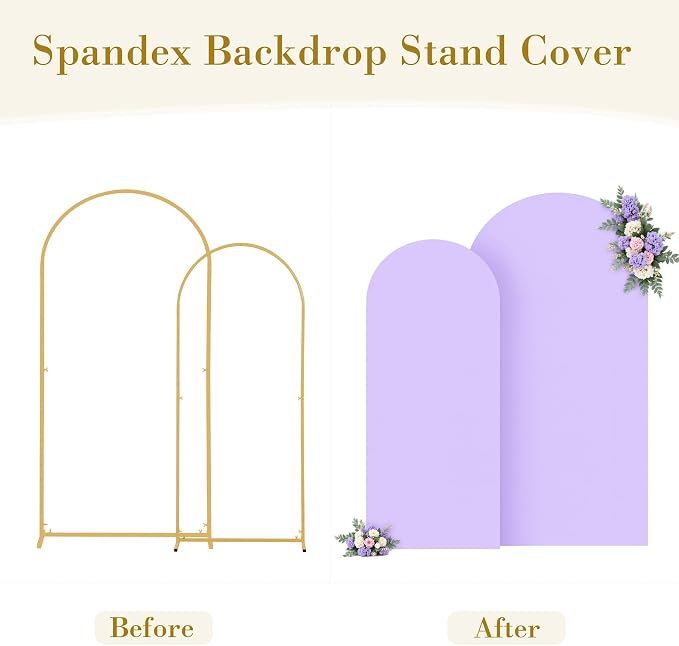 Lavender Photo Arch Backdrop Cover Set of 2-7.2 and 6ft Light Purple Arch Covers Stretchy Backdrop Baby Shower Girls Lilac Spandex Balloon Arch Stand Covers for Birthday Party Wedding Bridal Shower