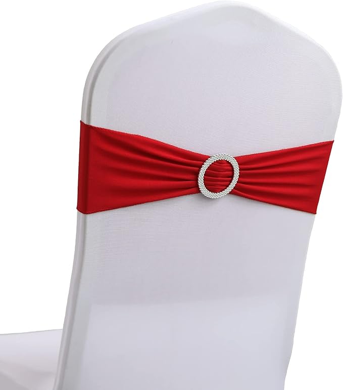 Spandex Chair Sashes Bands 100PCS Stretch Chair Cover Ties Bows with Buckle Slider Wedding Party Reception Banquet Decoration (Burgundy)
