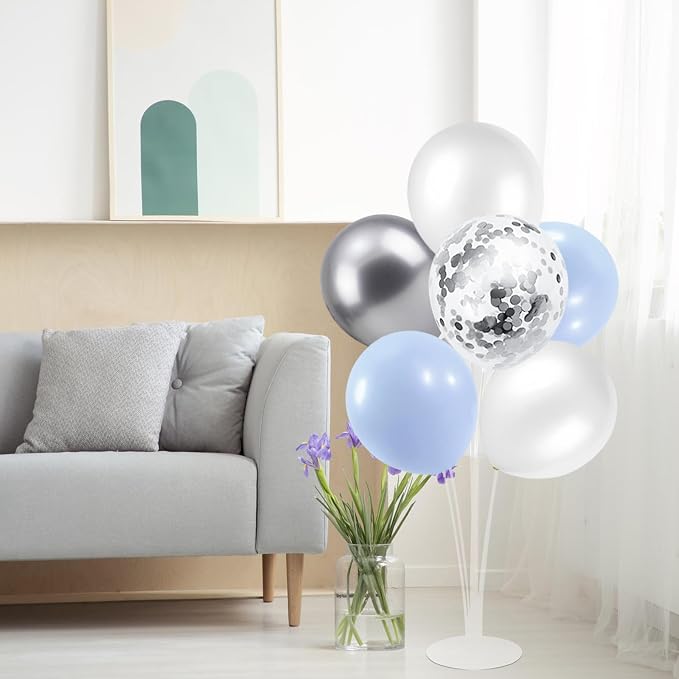ZJDHPTY 4Set Light Blue Silver Balloon Stand Table Centerpieces Party Decor | Boy Baby Shower Decorations,Birthday Graduation Bridal Shower Baptism Corporate Retirement New Years Eve Party Supplies
