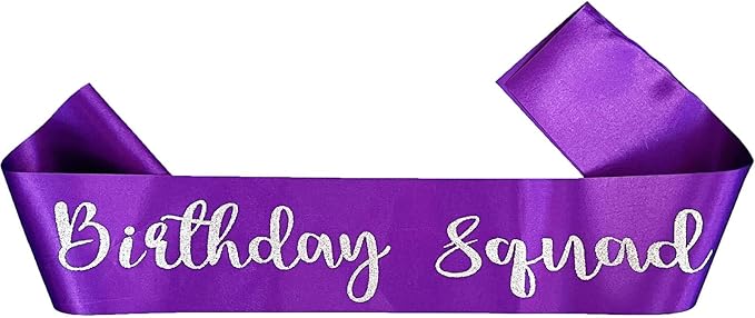 10Pcs Birthday Squad Sash Silver Glitter Purple Satin Sashes Funny Birthday Sashes Birthday Party Supplies Gifts