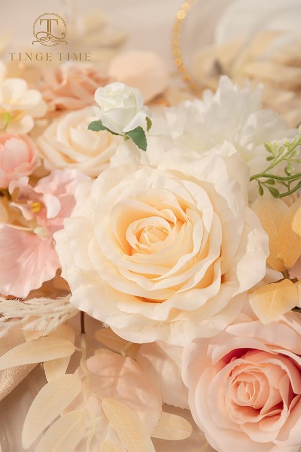 TINGE TIME Champagne Pink Flower Garlands, 2 PCS Artificial Eucalyptus Garlands, Handcraft Artificial Rose Arch Flowers for Wedding Arch Sweetheart Table Ceremony Backdrop Decorations for Home