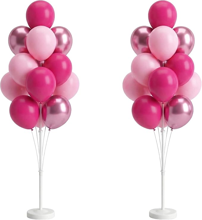 Pink Balloon Column Kit Floor Set of 2-Balloon Tower Stand Sticks with Water Base&Pole,Balloon Pillar Backdrop For Baby Shower Graduation Retirement Engagement Tea Casino Party Decor