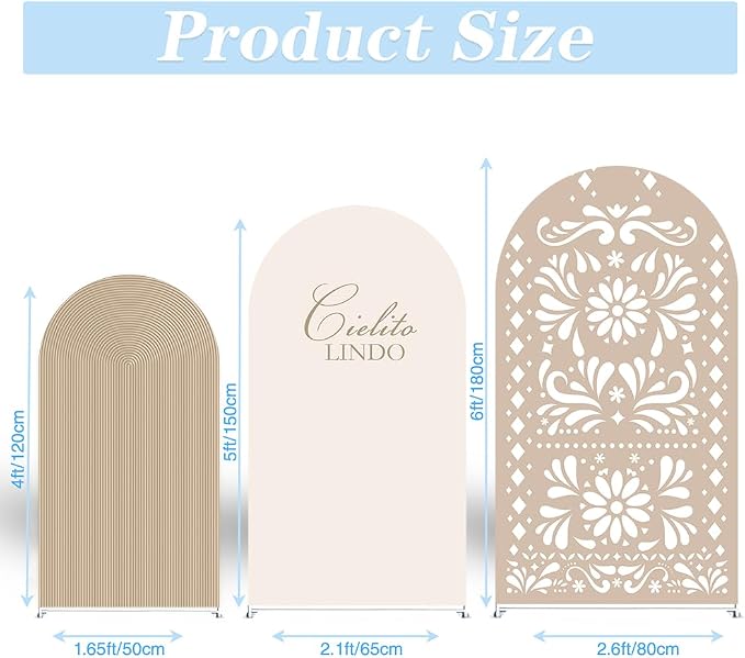 Set of 3 Arch Backdrop Cover Cielito Lindo Baby Shower Spandex Arch Fabric Cover for Mexican Bridal Wedding Birthday Party Decoration (4FT 5FT 6FT,Beige)