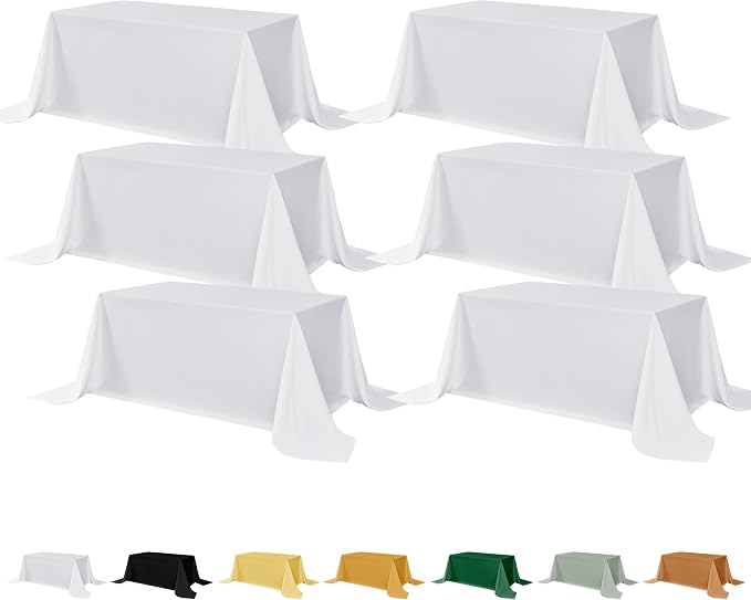 Fitable 6 Pack White Rectangle Table Clothes - 90 x 156 Inch - Wrinkle and Stain Resistant Fabric Tablecloths, Washable Polyester Table Covers for Wedding, Party, Banquet, Formal Events