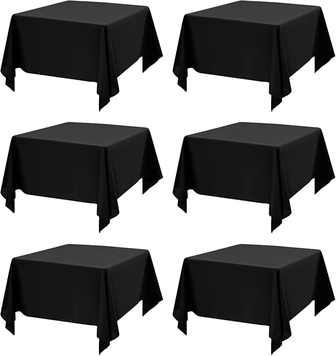 Pesonlook 6 Pack Black Square Tablecloth, 52x52Inch Polyester Table Cover, Washable for Buffet/Wedding/Party