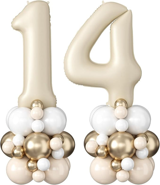Cream Number 14 Balloons 40 Inch Beige 14th Birthday Party Decorations Neutral Nude White Sand Number 41 Foil Balloon Tower Giant Large Digit Helium Balloon for Girls Boys Women Men 41st Anniversary