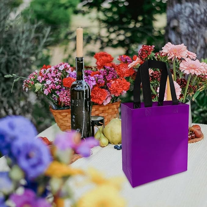 huichuan 12 Pack Purple Gift Bags with Handles, Reusable Small Gift Bag for Women Kids, Eco-Friendly Non-Woven Party Favor Goodie Bags Bulk for Valentine's Day, Birthday, Wedding, Baby Shower Treats