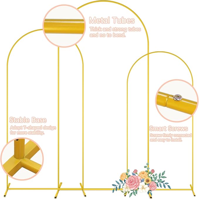 Arch Backdrop Stand and Cover (6FT, 5FT, 4FT) Metal Arch Stand with White Cover Set of 3 Wedding Arch Frame and Arch Stand Cover for Birthday Party Wedding Ceremony Bridal Baby Shower Decor