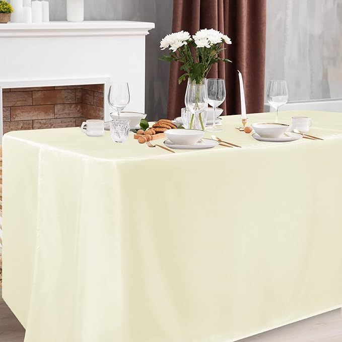 Obstal 2 Pack Table Clothes for 4 Foot Rectangle Tables - Water Resistant Washable Fabric Polyester Rectangle Table Cover Protector for Wedding, Banquet and Trade Shows, 48L x 24W x 30H Inches, Cream