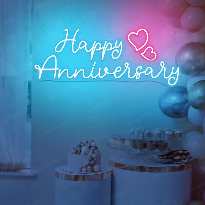 Happy Anniversary Neon Sign Happy Anniversary LED Light Happy Anniversary Signs Neon Wedding Sign Celebrate Party Decors Sign Couples Gifts