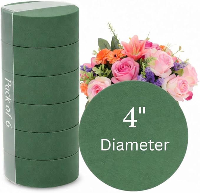 FLOFARE Floral Foam Round Blocks for Flower Arrangements, Green Florist Flower Foam for Fresh & Artificial Flowers, Wedding & Party Décor (4)