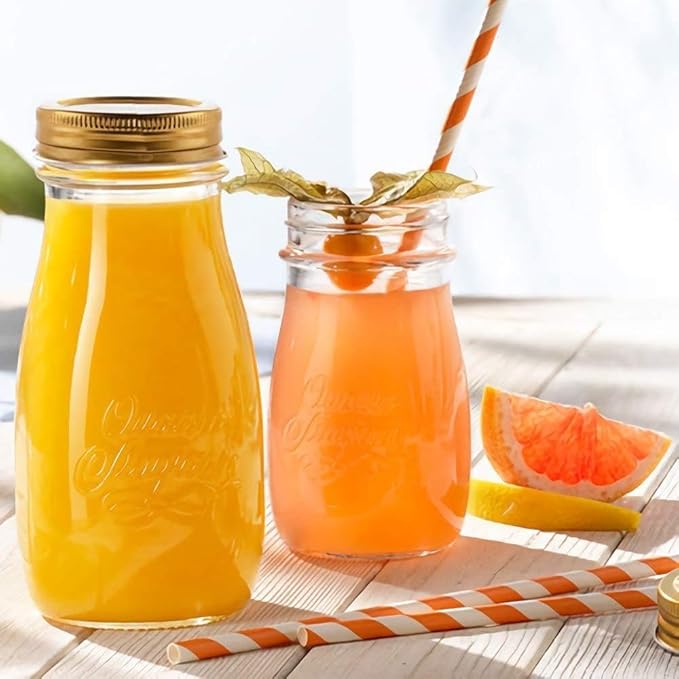 PakTalk 100 Pack Orange Straws, Disposable Orange and White Striped Spritz Straws Compatible with Aperol Spritz Glasses, Cocktails, Lemonade, Party (0.24" x 7.75")