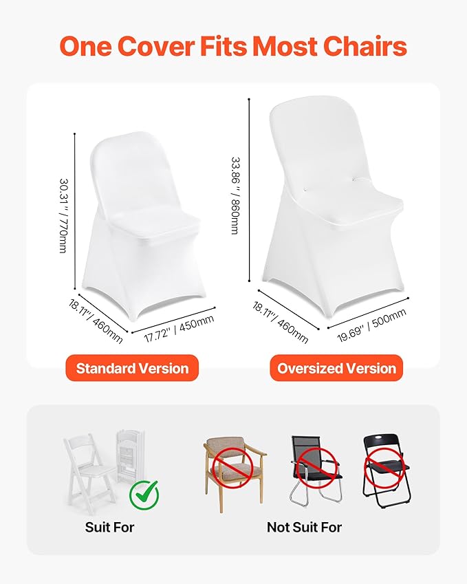 VEVOR Chair Covers, Polyester Spandex Chair Cover, Stretch Slipcovers for Wedding Party Dining Banquet Flat-Front Chair Covers (White-c-XL, 30PCS)