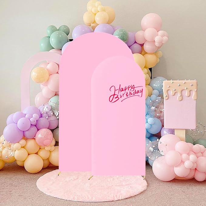 HAINARverS Set of 2 Wedding Arch Cover 6FT,7.2FT Spandex Fitted Stretchy Arch Stand Covers,2 Sided Round Top Chiara Backdrop Cover for Birthday Party Banquet Baby Shower Arch Decoration(Pink)