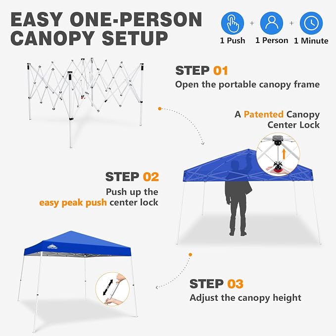 EAGLE PEAK 10x10 Slant Leg Pop-up Canopy Tent Easy One Person Setup Instant Outdoor Beach Canopy Folding Portable Sports Shelter 10x10 Base 8x8 Top (Blue)