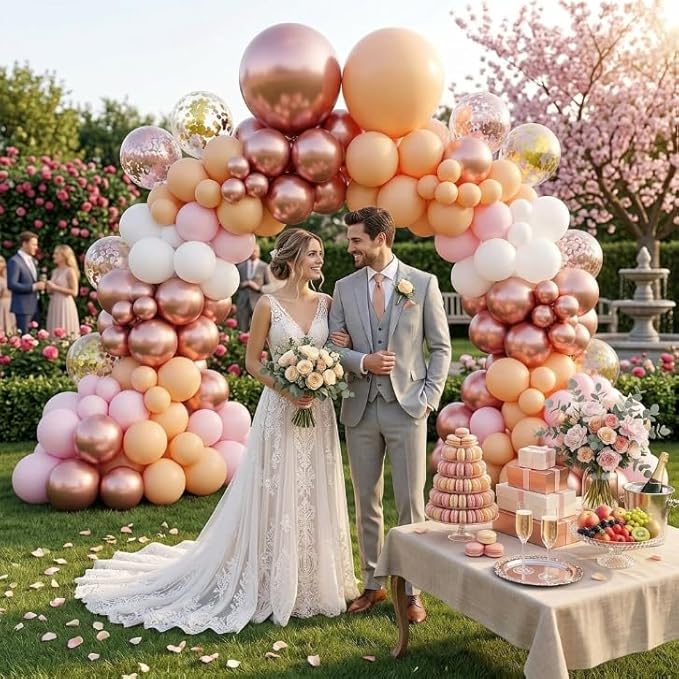 Rose Gold Balloon Garland Arch Kit, 122Pcs Metallic Rose Gold Pink White Gold Balloons for Wedding Bridal Baby Shower Graduation Girls Women Mother Day Birthday Party Decorations