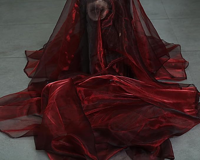 MDS Pack of 90 Yard Sheer Organza Fabric for Wedding Party Home Event Banquet Decorations, Backdrop Curtain Craft Dress Sewing Fashion DIY Crystal Organza Tulle Fabric Bolt 44” Wide - Burgundy