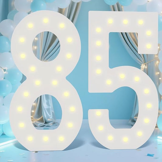 LOBOOM 4FT Light Up Numbers,Giant Marquee Number Big Mosaic Number for 85th Birthday Party Decorations Backdrop Anniversary Decor, Pre-Cut Frame