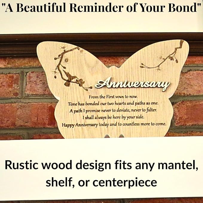 UNIDECO Wooden Butterfly Wall Décor - 8.75 Inch Wedding Gift for Anniversary Couples - Butterflies Shaped Hanging Decoration - Wood from House Shelve – Wife Husband Friend Parents Marriage