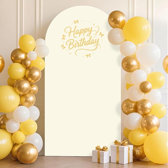FOTSHARER Ivory Arch Cover 3.3x6.6FT Spandex Arch Cover Fitted Wedding Arch Backdrop Stand Cover Chiara Wall Covers for Arch Backdrop Cream Arch Covers for Birthday Party Ceremony Balloon Decoration