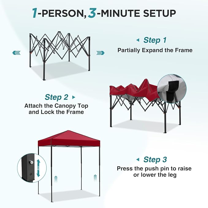 EAGLE PEAK 6x4 Instant Pop Up Canopy Tent, Straight Leg Sun Shelter, Portable Canopy with Carry Bag for Camping, Beach & Sports, Burgundy